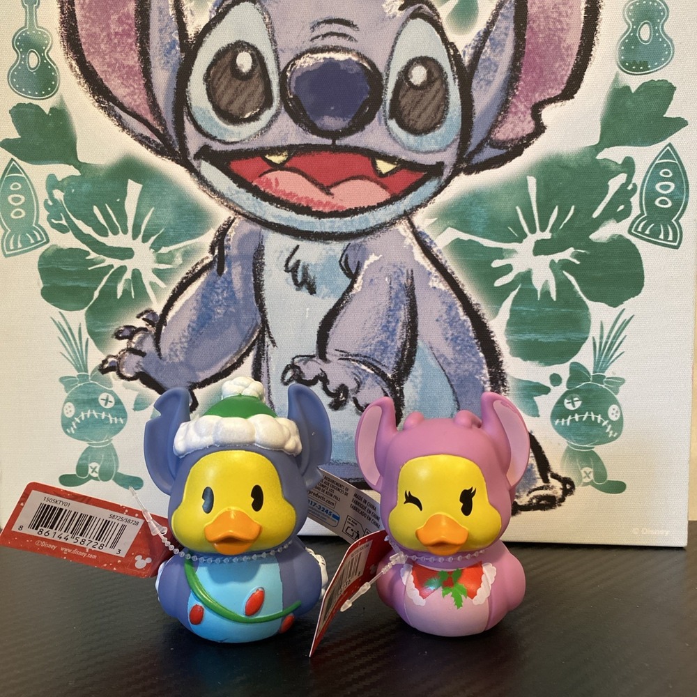 NWT 2025 Disney Christmas STITCH and ANGEL Rubber Ducks Set